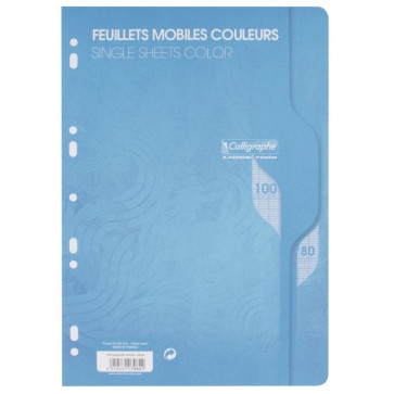 Sachet de 50 feuillets mobiles (100 pages) format 21x29,7cm séyès 80g coloris bleu