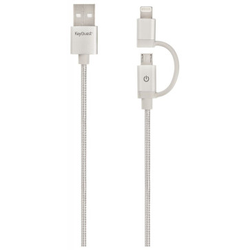 Cordon tressé en nylon 2 en 1 USB 2.0 Male/Mâle USB A vers Lightning ou Micro USB B longueur 1,2 mètre silver
