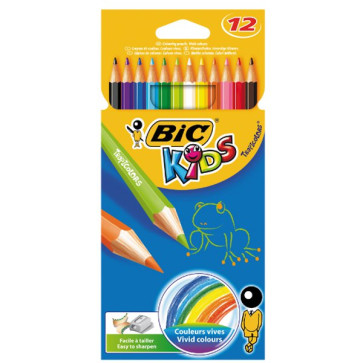 Etui 12 crayons de couleur TROPICOLOR2 ; version sans bois de qualité BIC, couleurs vives.