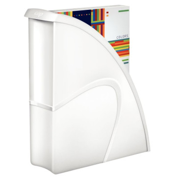 Porte revues en polystyrène robuste et rigide CEP dos 8,5 cm gloss blanc