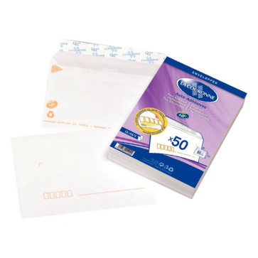 Paquet de 50 enveloppes blanches précasées C6 114x162 80g/m² bande de protection
