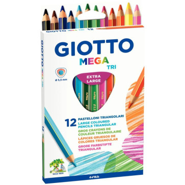 Etui de 12 crayons de couleur Giotto Mega Tri mine Ø 5,5mm longeur 18cm