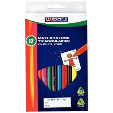 Pochette de 12 crayons de couleur triangulaires pointe large assortis