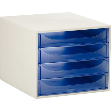 Module 4 tiroirs Ecobox de couleur gris et bleu