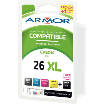 Pack de 5 cartouches encre compatible à la marque Epson 26XL noir cyan magenta jaune haute capacité