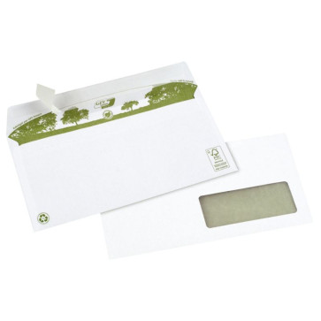 Boîte de 500 Enveloppes blanches recyclées DL 110x220 80g/m² fenêtre 35x100 bande de protection