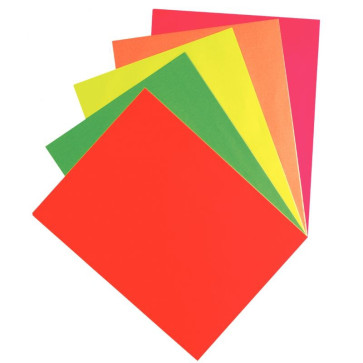 Paquet de 50 feuilles affiche fluo 90 g format 21x29,7cm 5 couleurs assorties : vert, rouge, jaune, rose, orange