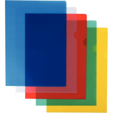 Sachet de 10 pochettes coin en polypropylène 12/100ème format A4 coloris assortis
