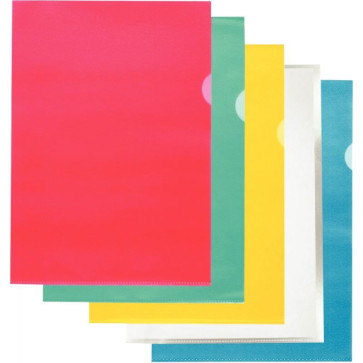 Boite de 100 pochettes coin en polypropylène grainé 9/100ème format A4 coloris assortis