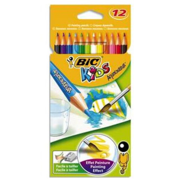 12 Crayons de couleur pour aquarelles AQUACOULEUR. Corps 17,5cm.