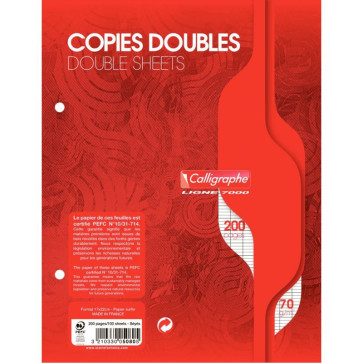 Sachet de 50 copies doubles (200 pages perforées) format 17x22 cm séyès 70g blanc