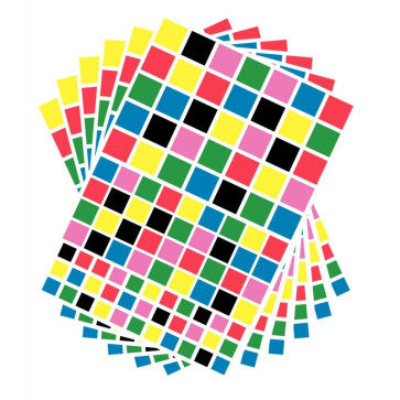 Pochette de 2080 gommettes adhésives carrées 6 couleurs assorties
