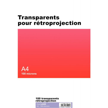 Boîte de 100 transparents pour rétroprojection laser et copieur A4 100µ