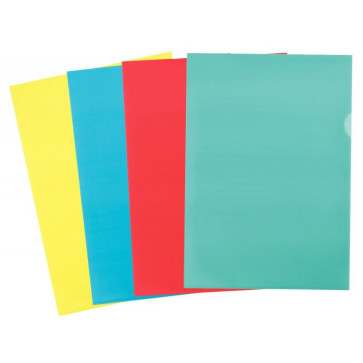 Boîte de 100 pochettes coin en polypropylène 12/100ème format A4 coloris assortis