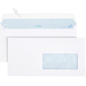 Boîte de 500 enveloppes blanches DL 110x220 80g/m² fenêtre 45x100 bande de protection