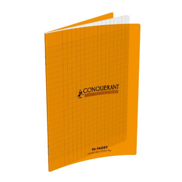 Cahier piqûre 17x22cm en 96 pages grands carreaux 90g. Couverture polypro orange Ref. Hamelin : 654134