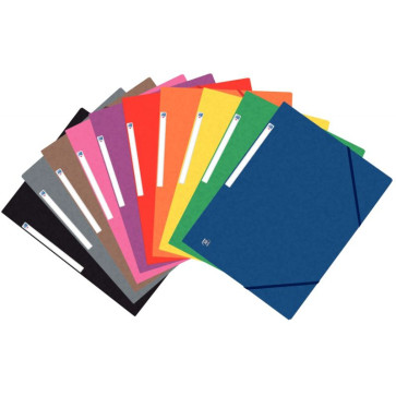 Paquet de 10 chemises 3 rabats à élastiques TOP FILE+ en carte lustrée 4/10e 390g, coloris assortis