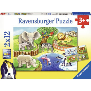 Lot de 2 puzzles en carton 12 pièces, les animaux du zoo