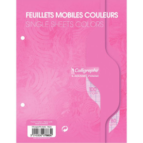 Sachet de 50 feuillets mobiles (100 pages) format 17x22 cm séyès 80g coloris rose