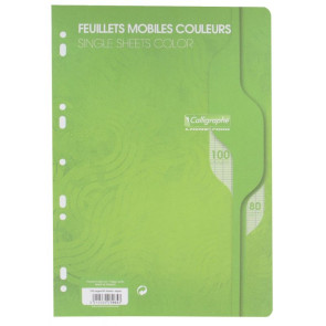 Sachet de 50 feuillets mobiles (100 pages) format 21x29,7cm séyès 80g coloris vert