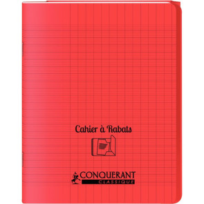 Piqûre 96 pages couverture polypropylène avec 2 rabats format 17x22 cm seyes coloris rouge