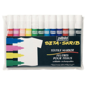 Pochette de 12 feutres SETASKRIB pour tissus, couleurs assorties