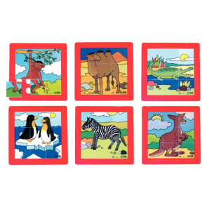 Lot de 6 puzzles en plastique "les animaux du zoo", 9 pièces