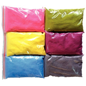 Lot de 6 sacs de 500 grammes de sable coloré pastel + 6 salières vides
