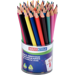 Pot de 48 crayons de couleur triangulaires pointe large assortis