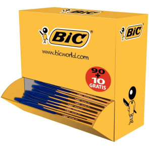 Pack de 100 stylos bille Bic Cristal pointe fine bleus dont 10 gratuits