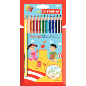 Lot de 12 Etui de 12 crayons de couleurs assorties triangulaire dont 1 gratuite