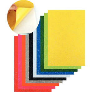 Paquet de 10 coupons de feutrine adhésive format 20 x 30 cm, coloris assortis pailletés
