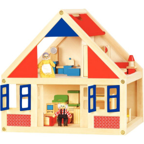 Maison de poupée en bois, accessoires et personnages