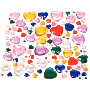 Sachet de 450 pierres décoratives en plastique à coller forme coeurs assorties