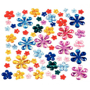 Sachet de 200 pierres décoratives en plastique à coller forme fleurs assorties