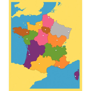 Puzzle de France, 13 régions. Pédagogie MONTESSORI