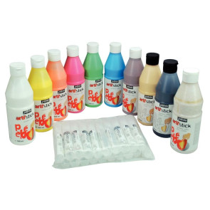 Carton de 10 flacons de 500 ml de peinture repositionnable ARTI'STICK + 20 flacons applicateurs vides offerts coloris assortis