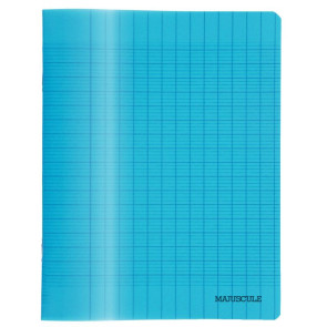 Piqûre 32 pages 17x22 cm seyès 2,5 mm papier 90g couverture en polypropylène semi rigide bleu