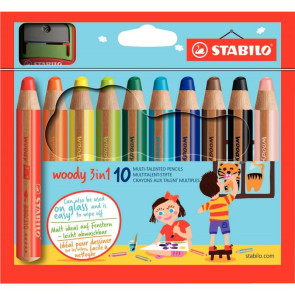 Etui de 10 crayons de couleur aquarellables Woody + 1 taille-crayon