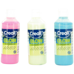 Lot de 3 flacons de 250 ml de peinture phosphorescente couleurs assorties : vert/jaune, rouge/rose et bleu