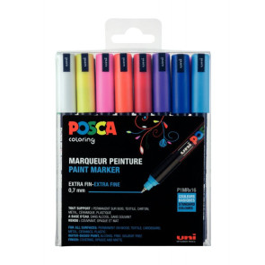 Pochette 16 marqueurs Posca pointe extra fine 0,7mm couleurs assorties