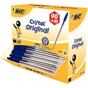 Pack 90+10 stylos bille Bic Cristal pointe moyenne bleus