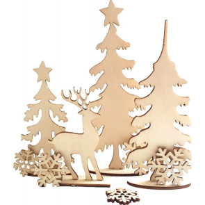 Planche décor forêt de Noël en bois